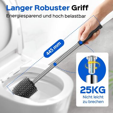 Набір для туалету Hamitor: щітка для унітазу з силікону та нержавіючої сталі, настінний монтаж без свердління, швидковисихаючий тримач, сріблястий