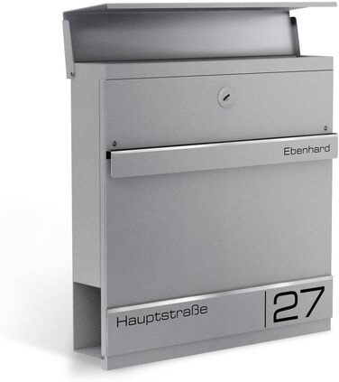 Поштова скринька Metzler Anthrazit RAL 7016 з газетницею та номером будинку, гравіювання імені лазером - сучасний вуличний поштовий ящик з табличкою, водонепроникний та стійкий до іржі | Модель Hermann (Ral9007 Graualuminium)