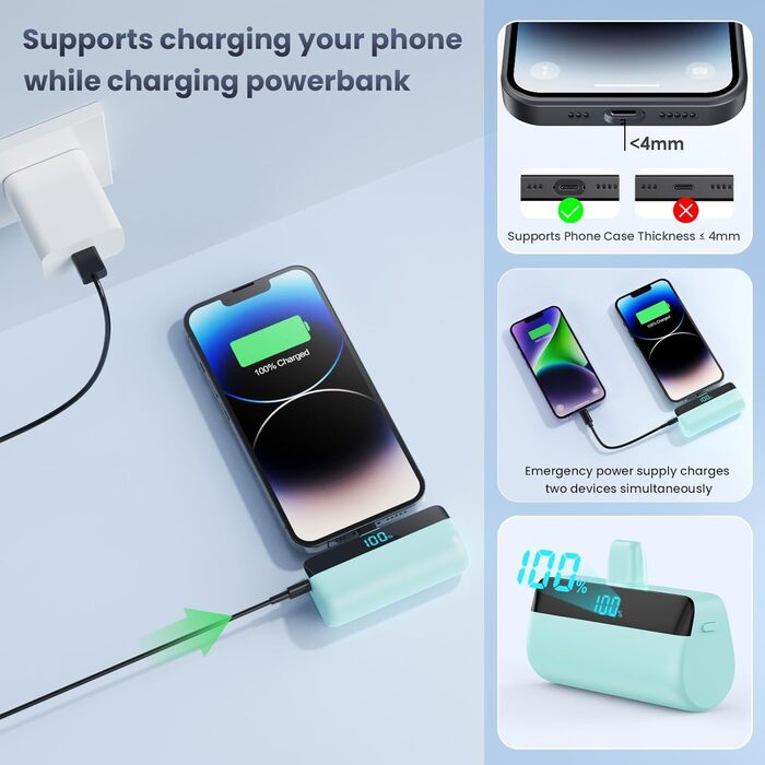 Power Bank Feob Mini 5200mAh 20W PD: Компактний акумулятор з LED-дисплеєм для iPhone та Android (фіолетовий/зелений)
