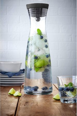 WMF Basic Water Carafe 1.5 Liter, Glass Carafe with Lid, Silicone Lid, CloseUp Closure