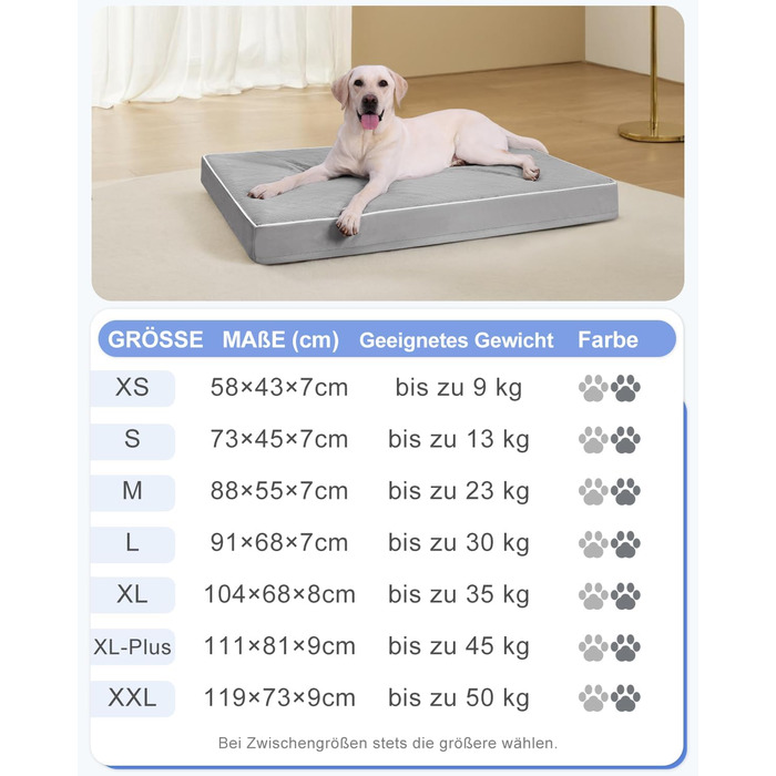 Ортопедичне ліжко для собак KSIIA, великі породи, 104x68x8 см, сіре, знімний наматрац, легко миється