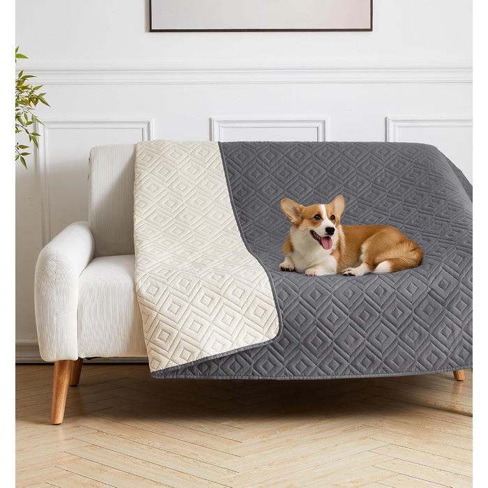 Водонепроникний килимок для собак, антиковзкий та пральний, ковдра для собак та котів, захист дивану від шерсті та подряпин, ідеально підходить для дивану, ліжка, автокрісла (Сірий, 97x190см) (130x210см)