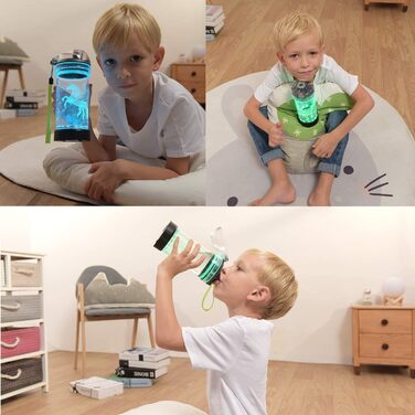 Kids' Water Bottle with 3D Glowing Turtle, LED Light – Tritan, BPA-Free, Creative, Ideal as a Travel Mug, Gift for Starting School, Girls, Boys, Picnic (Sea Turtle, 400 ml)
