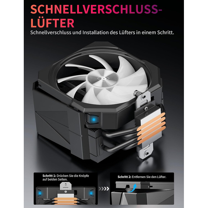 upHere UP1 Elite KC4C: Кулер для процесора з RGB підсвічуванням, 120мм, 4 теплові трубки, сумісний з AMD AM4/AM5 та Intel