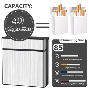 Металеве тютюнопакувальник для 40 сигарет, великий, з магнітною кришкою, сигаретна коробка XXL, для жінок та чоловіків (срібний)