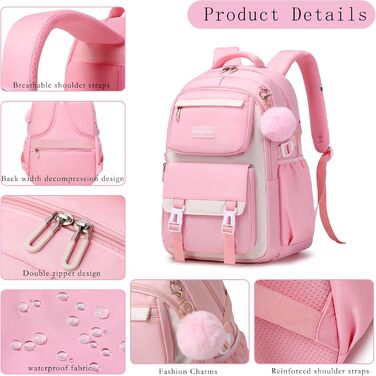 Шкільний рюкзак Makukke для дівчаток та підлітків: набір, водонепроникний, 30L, чорний