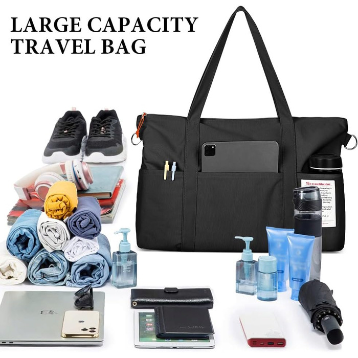 Спортивна сумка Flintronic для жінок, дорожня сумка-мішок, сумка на вихідні, дорожня сумка з чохлом для тележки, водонепроникна спортивна сумка, сумка для подорожей, ручна поклажа для спорту, подорожей, літака (чорна)