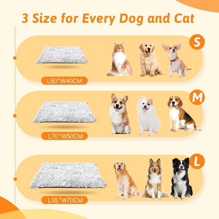 Self-Heating Blanket for Dogs & Cats, Pet Heating Mat Winter, Washable Heating Blanket for Dogs, Self-Warming Dog Mat Fluffy Warm, Thermal Blanket for Dogs Non-Slip, Grey, 115x70cm (L 70 x W 50 x H 2 cm)