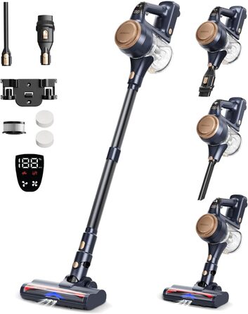 Proscenic P11 Lite 38kPa/400W Cordless Vacuum Cleaner - Lightweight, 40-Minute Replaceable Battery, LED Display, Pet-Friendly, Suitable for Carpets/Hard Floors, Black-Gold