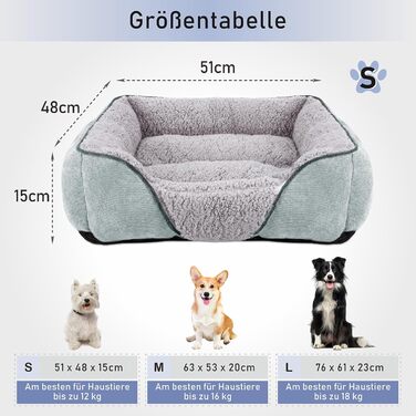 JOEJOY Dog Bed - Medium & Large Dogs, Dog Basket Washable - Fluffy Dog Bed, Non-Slip Dog Beds & Dog Baskets, Plush Dog Basket for Dogs & Cats (L76×61×23 cm) (S(51×48×15 cm), Light Grey)