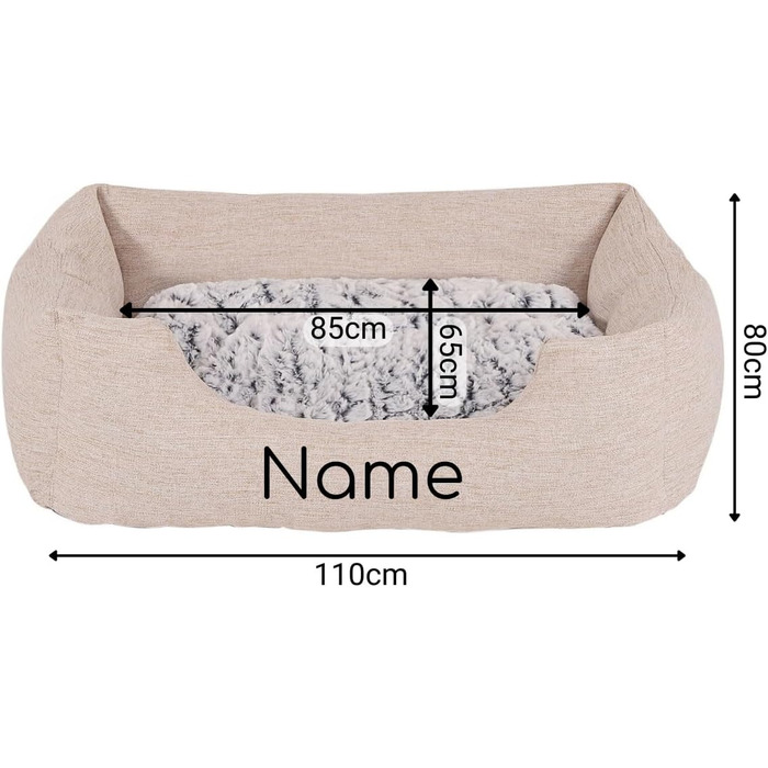 Lionto Dog Basket with Fluffy Reversible Cushion, Cozy Pet Bed in Heathered Design with Deep Entry for Dogs & Cats of All Sizes, 80x60 cm, Soft Dog Bed, (Beige, L 110 x W 80 x H 28 cm (with name tag))