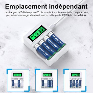 Зарядний пристрій для акумуляторів AAA з LCD-дисплеєм, 8 шт. акумуляторів 1.2V 1100mAh NiMH, 4 слоти для зарядки