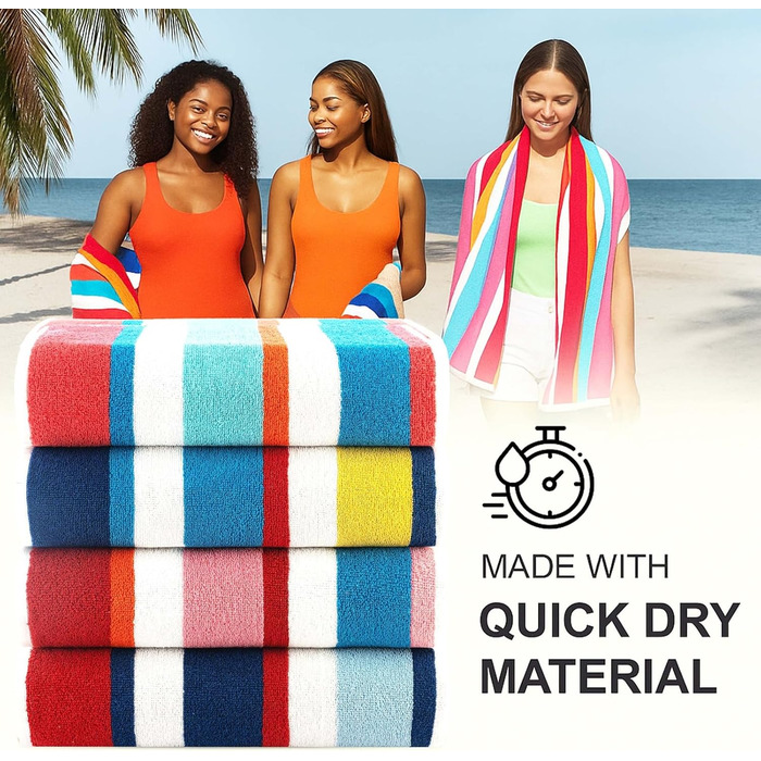Рушники Casa Copenhagen Bora Bora – набір 4 шт. (76x152 см) з бавовни, Данія. Швидковисихаючі, для басейну, душу та ванни. Рожевий, червоний, жовтий, блакитний