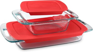 Набір великих скляних форм для запікання Pyrex з кришками і ручками, 4 шт. (2 л, 3 л), для духовки та морозильної камери