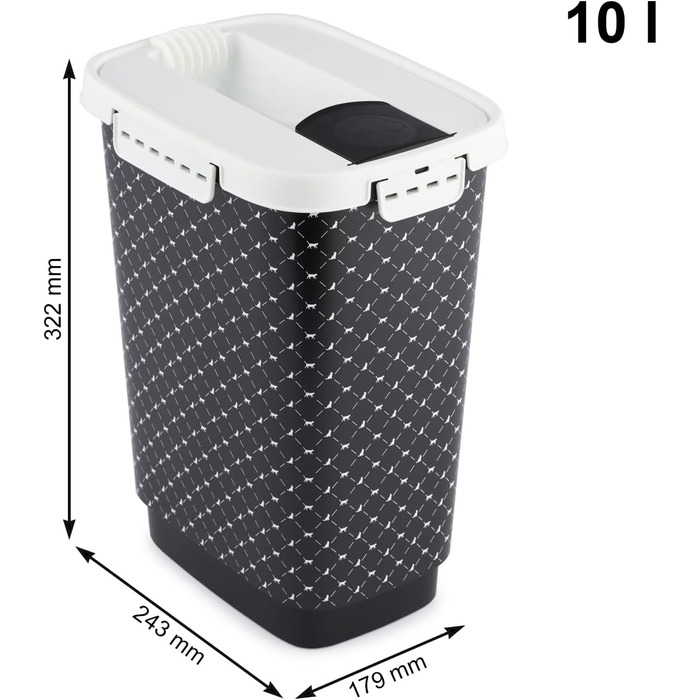 Контейнер для корму Rotho MyPet Cody, 10л з кришкою та клапаном, BPA-free, сірий/білий, 10л