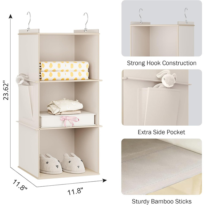 Органайзер для шафи Youdenova з 6 відділеннями, міцний, з МДФ та бамбуком, бежевий