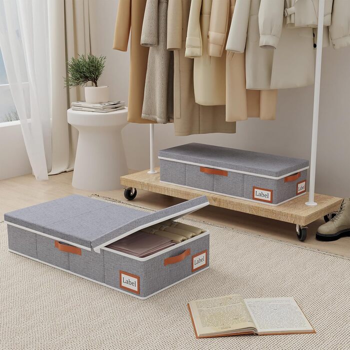 Yawinhe 2 Pack Under Bed Storage Box, Storage with Lid, Foldable Storage Bag with Handle Grips, for Bedspreads, Blankets, Clothes, 60x30x15cm, (60x30x15cm/1-Pack, Grey)