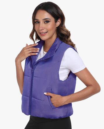 Жіноча жилетка Eorose Puffer, тепла осінньо-зимова жилетка без рукавів, фіолетовий колір, з кишенями (M)