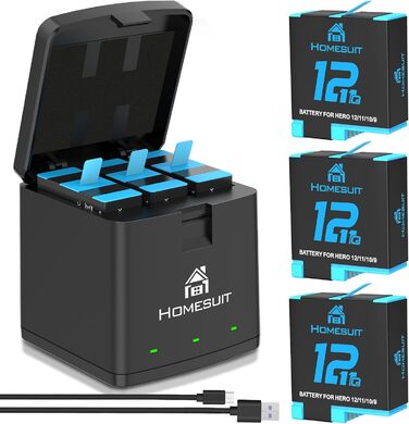 Набір акумуляторів Homesuit Hero 12 1800mAh + LED зарядний пристрій USB-C для GoPro Hero 12/11/10/9 Black (2 шт. акумулятори)