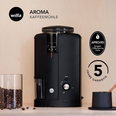 Електрична кавомолка Wilfa Svart Aroma - 32 ступені помелу, конічні жорна, таймер, 250г, 130 Вт (чорна)