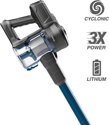 Акумуляторний пилосос H.Koenig UP600 PowerClean 22.2V: 3-в-1, LED-щітка, 40 хв роботи, 150 Вт, 2 швидкості, видалення шерсті тварин (блакитний)