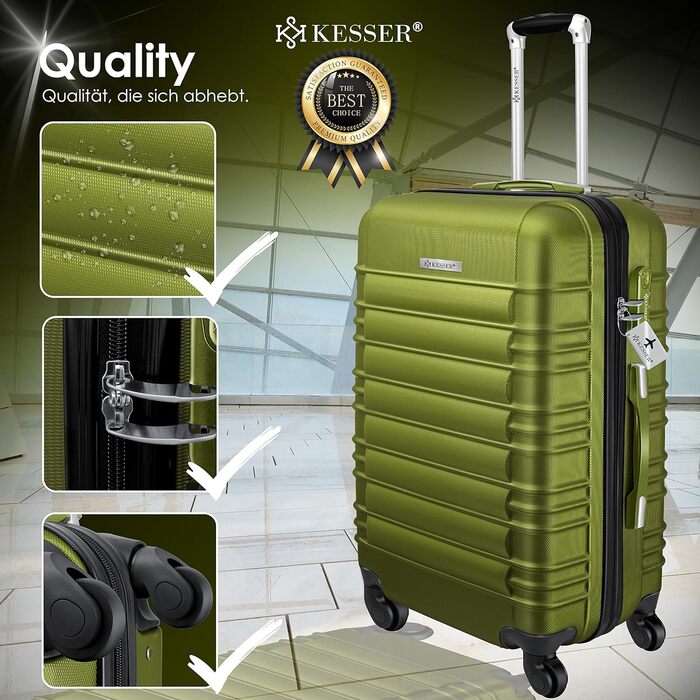 KESSER® 3-Piece Hard Shell Luggage Set - Hard Shell Suitcase - Trolley Case - Travel Suitcase - Luggage Set - Rolling Suitcase - Lock - 4 Wheels - ABS Hard Shell - Telescopic Handle - M-L-XL (Khaki)