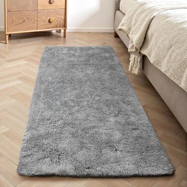 Теппих Treeboy Hochflor сірого кольору для вітальні та спальні, 80x160 см, миючий, антиковзаючий, великий, плюшевий, сучасний, для дитячої кімнати (сріблясто-сірий)