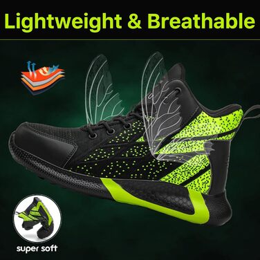 Зручні та безпечні робочі черевики для чоловіків та жінок. Дихаючі, з металевим носком, антиковзаюча підошва, спортивний дизайн, розміри 37-46 EU, колір зелений.