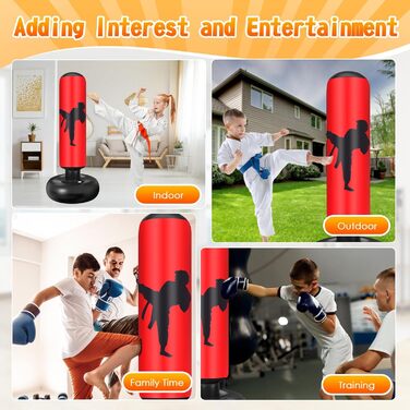 Боксерський мішок для дітей Ninonly з рукавичками та насосом. Ідеально для дому, вулиці, спортзалу від 6 років. Червоний.