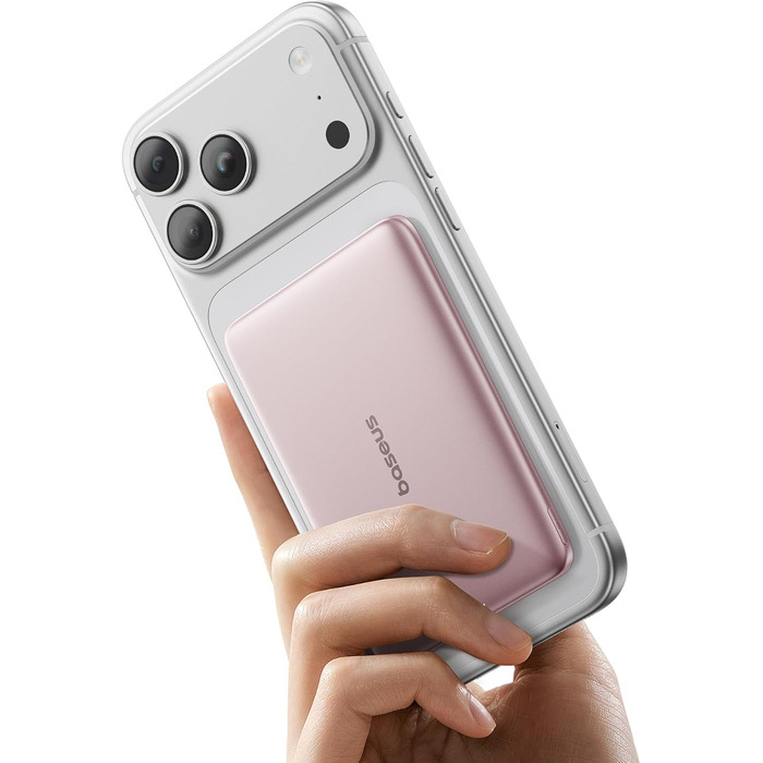 Power Bank Baseus Picogo AM41: Тонкий Magsafe Пауербанк, PD 20W, 5000mAh, Рожевий, з USB-C кабелем для iPhone 17/16/15/14/13/12
