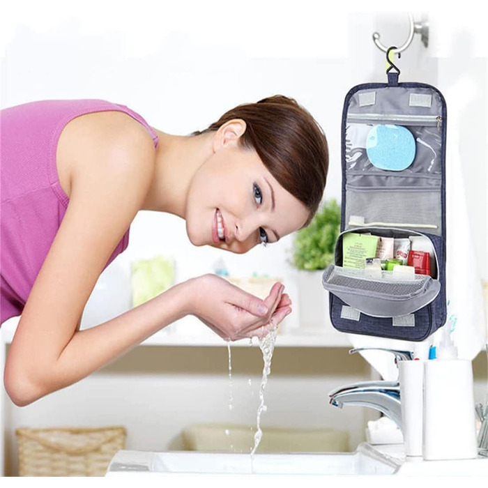 Сумка-органайзер для подорожей, сіра (блакитна), з металевим гачком та багатьма відділеннями