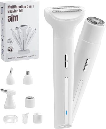 Епілятор для жінок 5-в-1: гоління, стрижка, триммінг обличчя, тіла та бікіні. Вологостійкий, акумуляторний тример з USB-зарядкою