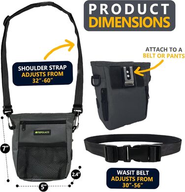 Лекарства для собак – сумка-лейкоріз для собак з кількома кишенями, диспенсер для пакетів для екскрементів і кишеня для телефону, 3 варіанти носіння – ідеальний мішок для корму для собак, тренування та прогулянки, сірий, магнітна застібка