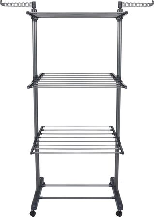 Сушарка для білизни, 4 яруси, сіра, складана, регульована, велика, нержавіюча сталь, для дому та вулиці, зі складними крилами