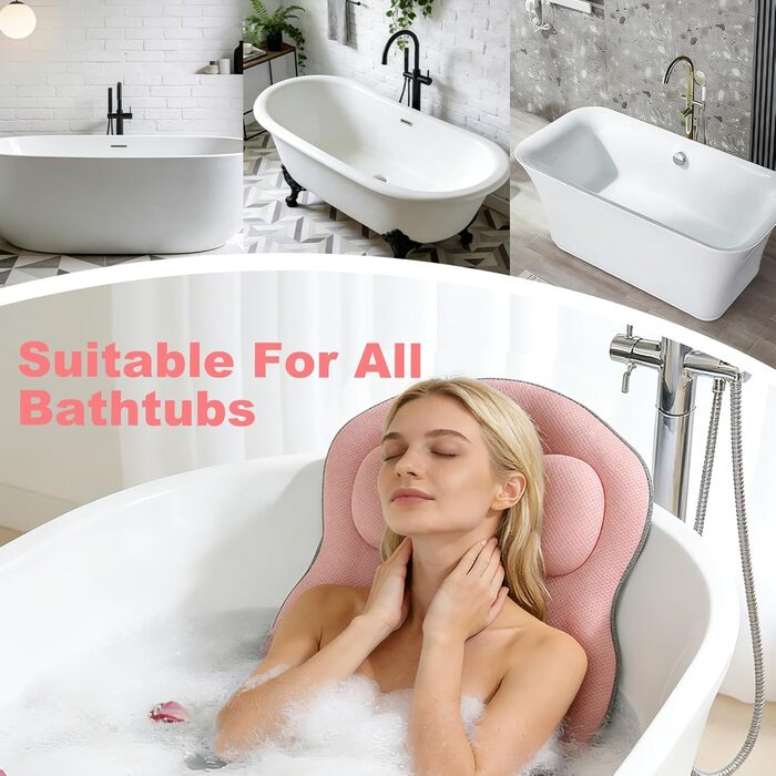 Подушка для ванни Ganz Körper Rosa: м'яка підставка для тіла з підтримкою голови, шиї, спини та ніг. Нековзна підстилка для ванни з присосками та гачками.