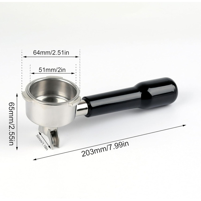 51mm Portafilter for Cecotec Power Espresso 20/Casabrews CM5418 with dual spout - stainless steel portafilter including filter basket