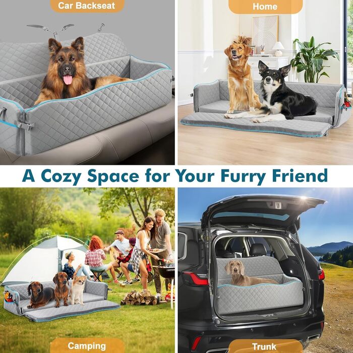 Автомобільний лежак для собак - переноска для маленьких собак до 20 кг з ременем безпеки, сірий колір