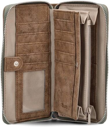 Two large women's wallets/purses O.Wallet OW2 brown vintage-style wallet, wallet with all-around zipper, 15 card slots, 2 bill compartments, coin pocket & viewing window