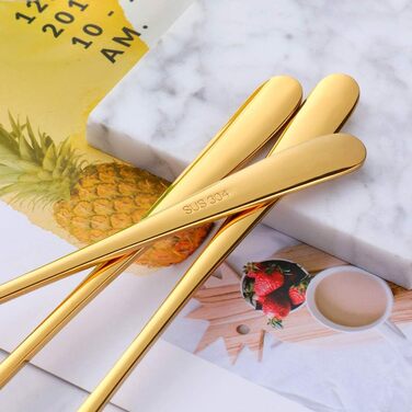 Набір довгих ложок для лате макіато та десертів BISDARUN, нержавіюча сталь 304, 20.5 см, 8 шт, золотисті