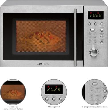 Мікрохвильова піч Clatronic® з грилем, 1000 Вт, вбудована, 20 л, 8 програм, з поворотним столом, MWG 778 U