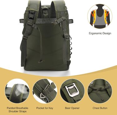 Рюкзак-холодильник Upeelife 30L з килимком для пікніка, водонепроникний, для кемпінгу та пікніків, зелений