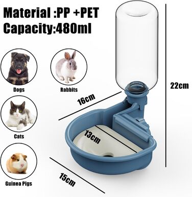 Автоматичний поїльник для собак у клітку, 480мл, антиперелив, фонтанчик для собак, котів та кроликів (Блакитний)