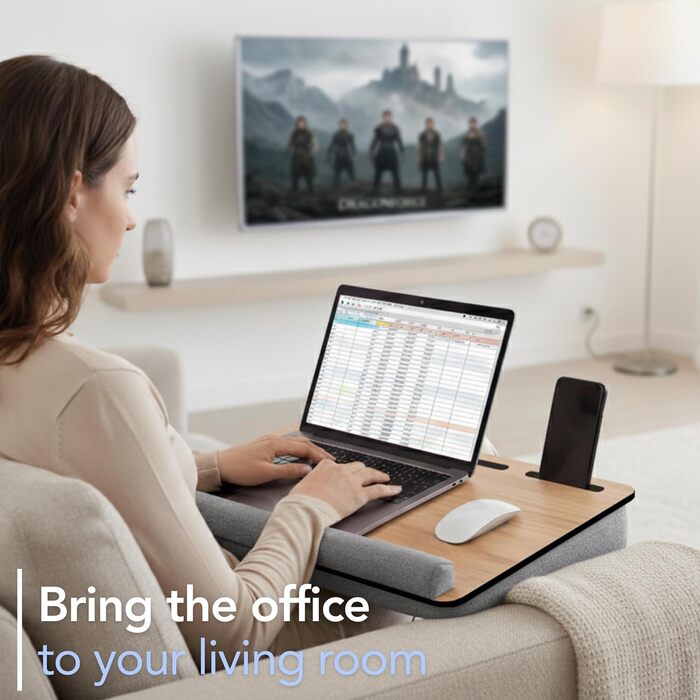 Стіл для ноутбука Vigo Wood - підставка для ноутбука до 17,3 дюймів - килимок-табличка для комфортної роботи в ліжку або на дивані - екологічний столик на колінах для home office (Cambridge & Braun) (Дуб & Сірий)