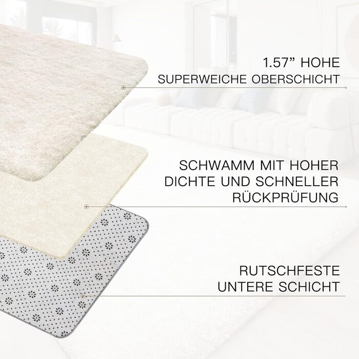 Килим Sour Lemon Hochflor сірого кольору для вітальні та спальні, 160x230 см, миючий, антиковзаючий, плюшевий, сучасний, для дитячої кімнати (слонова кістка, 275x370 см)