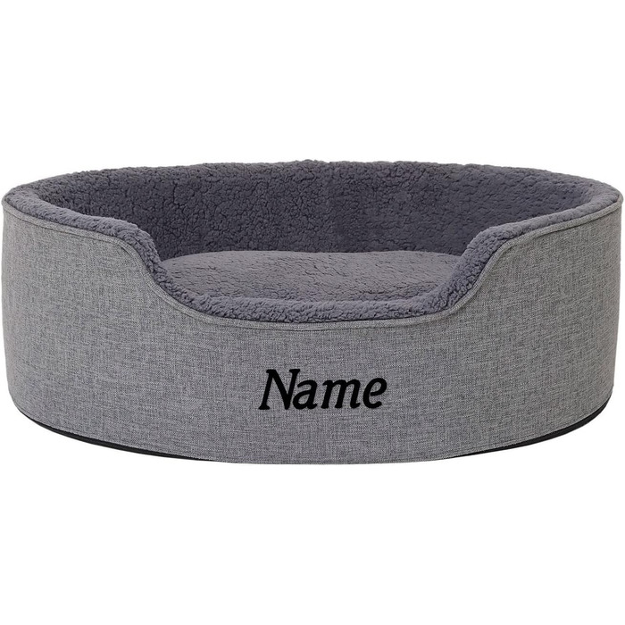 Lionto Dog Bed with Reversible Cushion and Washable Cover, Stable Dog Basket with Anti-Slip Studs, 92x72 cm, Cozy Pet Bed for Dogs and Cats with Plush, (Grey, L 73 x W 60 x H 27 cm (with name tag))
