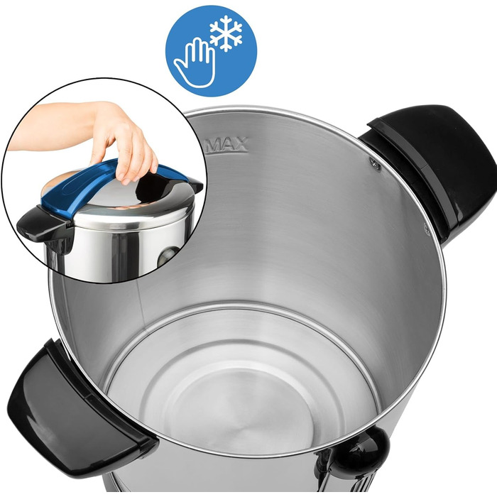 MONZANA® Glühwein Cooker 6.8L with Tap, Drip Tray, Thermostat 30-110°C, Hot Beverage Dispenser, Stainless Steel, Canning Pot, Punch Cooker, Hot Beverage Machine