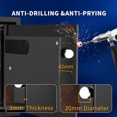 Сейф для дому з біометричним сканером відбитків пальців HSGCJS, 31 л, з паролем та клавіатурою, чорний