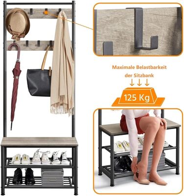 Yaheetech Clothes Rack Wardrobe Clothes Rack with 3 Shelves, Shoe Shelves, Wardrobe Hooks, Height 184.5cm, Width 72.5cm, Depth 33cm, for Bedroom/Dressing Room/Living Room/Storage Room Grey