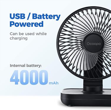 USB вентилятор OCOOPA Ultra Leise - портативний міні-вентилятор для столу, дому та офісу, 4 швидкості, 4000mAh, чорний/темно-синій