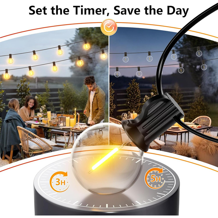 LED гірлянда GLUROO для вулиці, 7.6м, 12+1 лампочки G40, тепле світло, вологостійка, для саду, вечірок, диммер